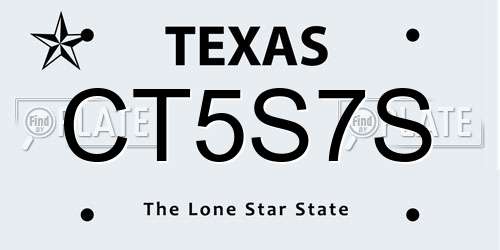 CT5S7S Texas License Plate