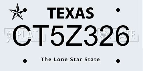CT5Z326 Texas License Plate