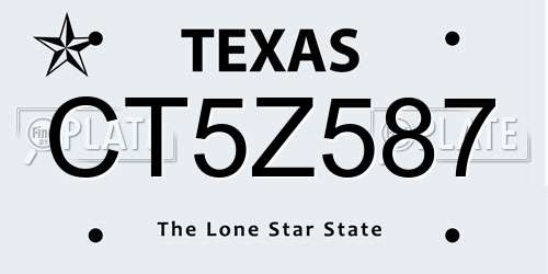 CT5Z587 Texas License Plate