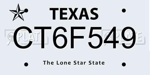 CT6F549 Texas License Plate