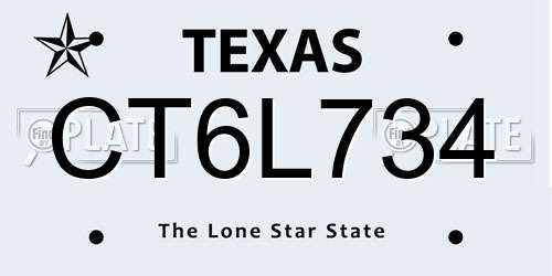 CT6L734 Texas License Plate