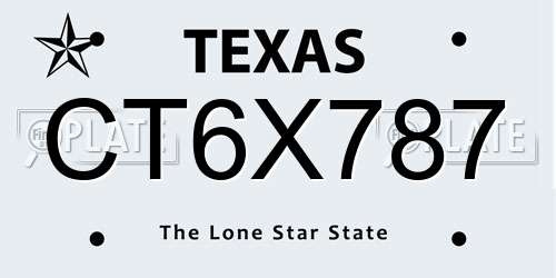 CT6X787 Texas License Plate