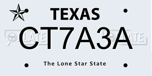CT7A3A Texas License Plate