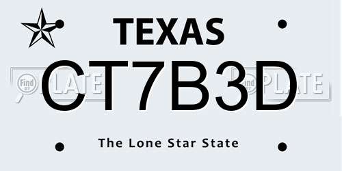 CT7B3D Texas License Plate