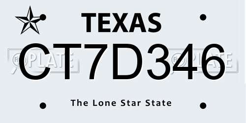 CT7D346 Texas License Plate