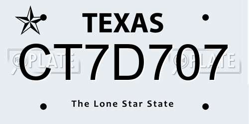 CT7D707 Texas License Plate