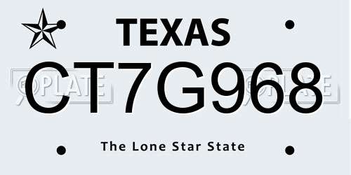 CT7G968 Texas License Plate