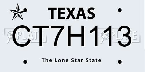 CT7H113 Texas License Plate