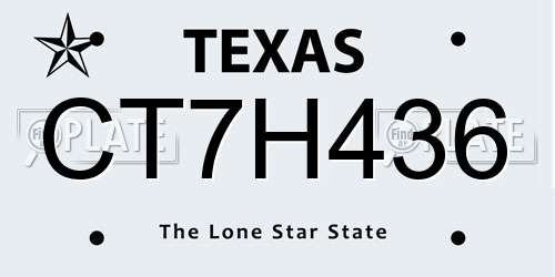 CT7H436 Texas License Plate