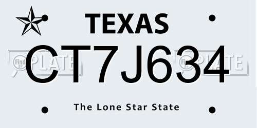 CT7J634 Texas License Plate