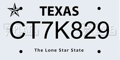 CT7K829 Texas License Plate