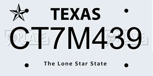 CT7M439 Texas License Plate