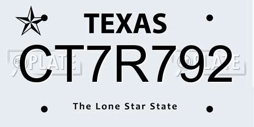 CT7R792 Texas License Plate