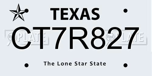 CT7R827 Texas License Plate