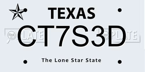 CT7S3D Texas License Plate