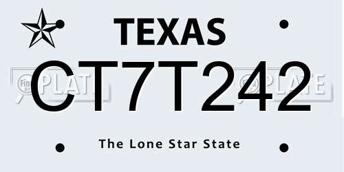 CT7T242 Texas License Plate
