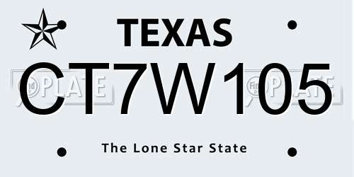 CT7W105 Texas License Plate