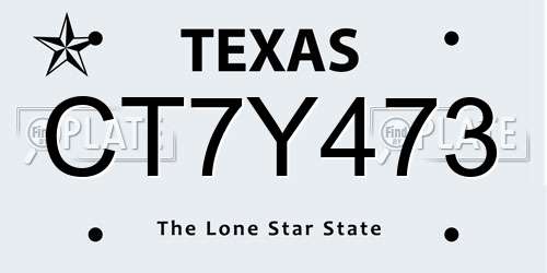CT7Y473 Texas License Plate