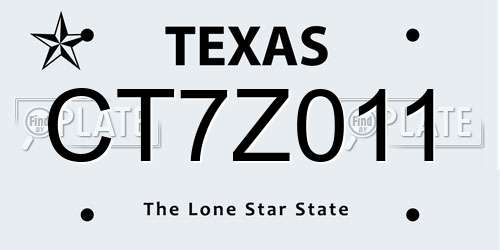 CT7Z011 Texas License Plate