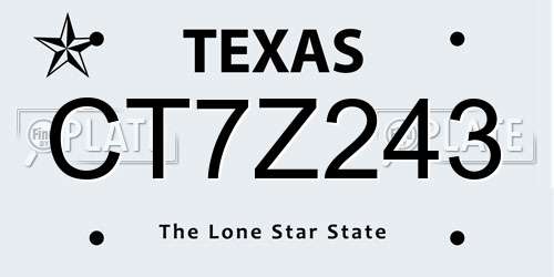 CT7Z243 Texas License Plate
