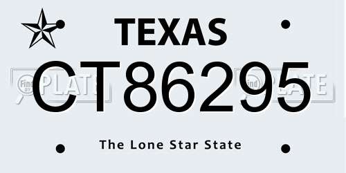 CT86295 Texas License Plate
