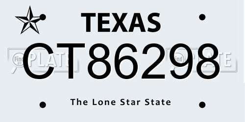 CT86298 Texas License Plate