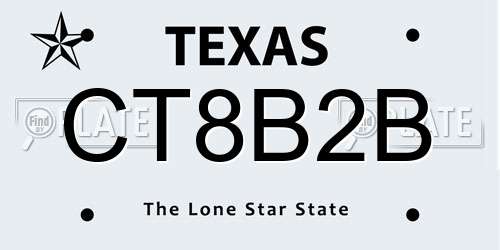 CT8B2B Texas License Plate