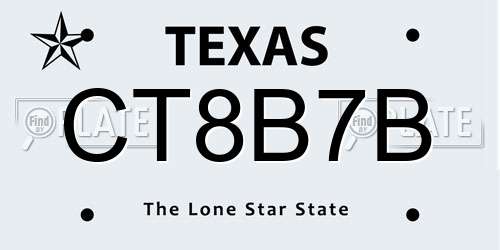 CT8B7B Texas License Plate