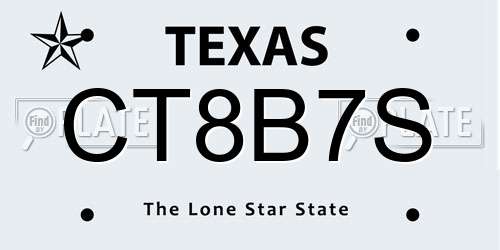 CT8B7S Texas License Plate