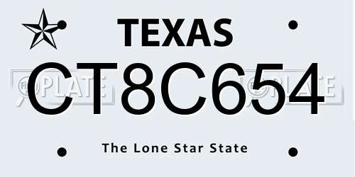 CT8C654 Texas License Plate