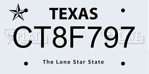 CT8F797 Texas License Plate