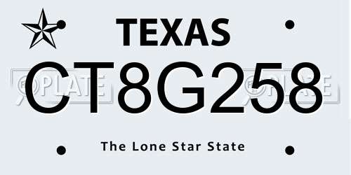 CT8G258 Texas License Plate