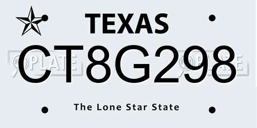 CT8G298 Texas License Plate