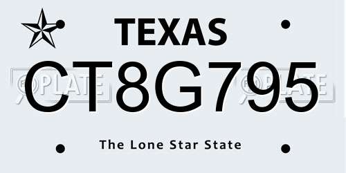CT8G795 Texas License Plate