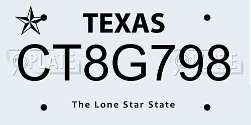 CT8G798 Texas License Plate