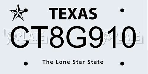 CT8G910 Texas License Plate