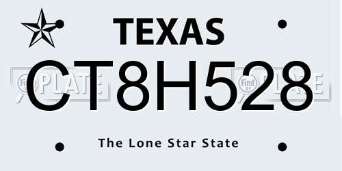 CT8H528 Texas License Plate