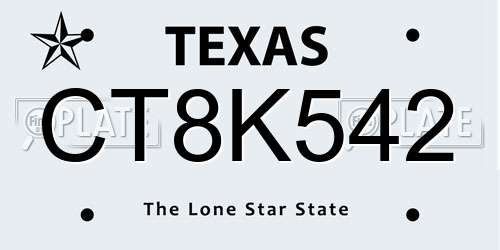 CT8K542 Texas License Plate