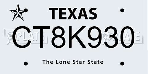 CT8K930 Texas License Plate