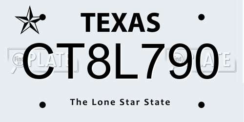 CT8L790 Texas License Plate