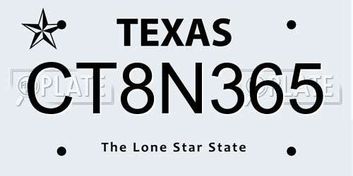 CT8N365 Texas License Plate