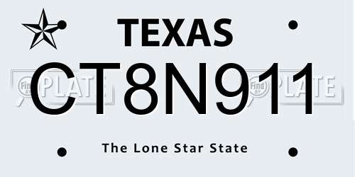 CT8N911 Texas License Plate