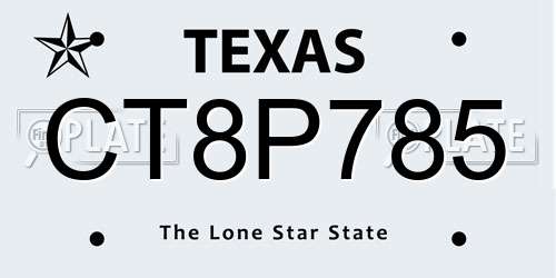 CT8P785 Texas License Plate