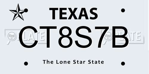 CT8S7B Texas License Plate