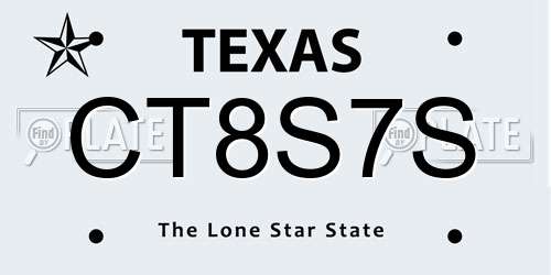 CT8S7S Texas License Plate