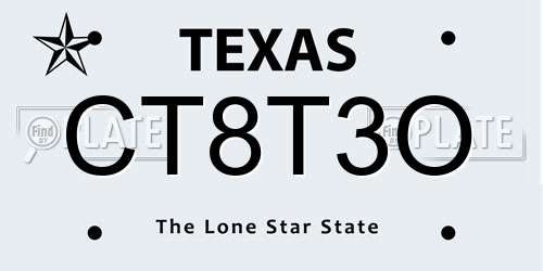 CT8T3O Texas License Plate