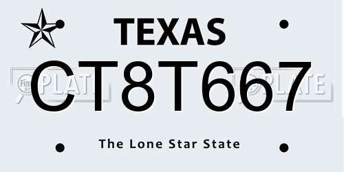 CT8T667 Texas License Plate