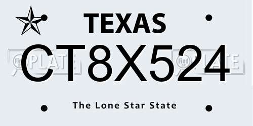 CT8X524 Texas License Plate