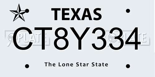 CT8Y334 Texas License Plate