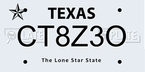 CT8Z3O Texas License Plate